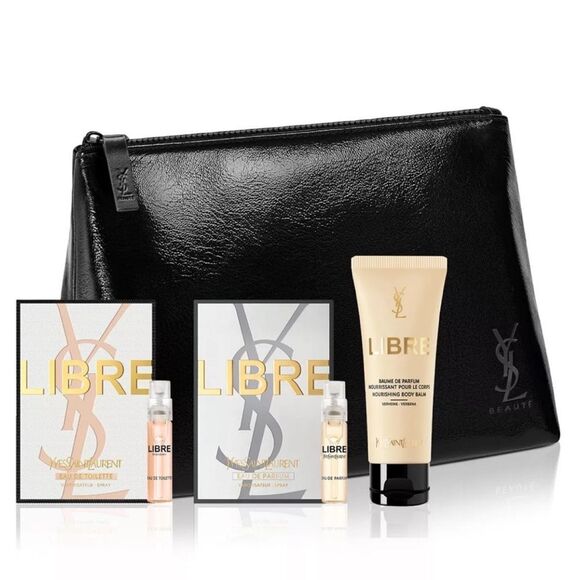 YSL Libre Fragrance Set 5 piece set with Black Pouch Clutch Bag NWT - Picture 1 of 5